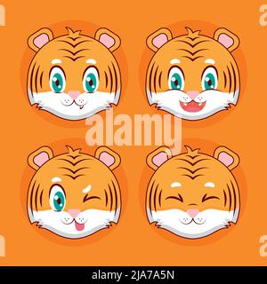 Niedliche Tiger Gesichter gesetzt Stock Vektor