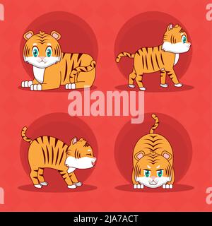 Niedliches Tiger-Icon-Set Stock Vektor