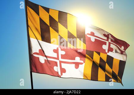 Die Flagge des US-Bundesstaates Maryland winkt dem Wind Stockfoto