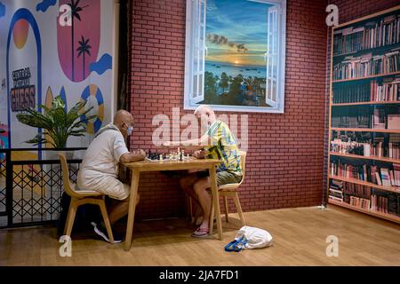 Schachspieler im Haus Stockfoto