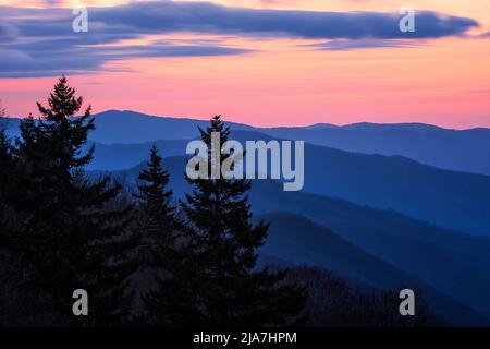 Sonnenaufgang vom Luftee Blick auf den Great Smoky Mountains National Park in Tennessee Stockfoto