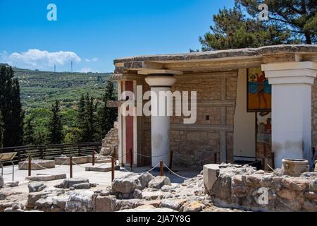 Rekonstruierte Gebäude im Palast von Knossos Stockfoto