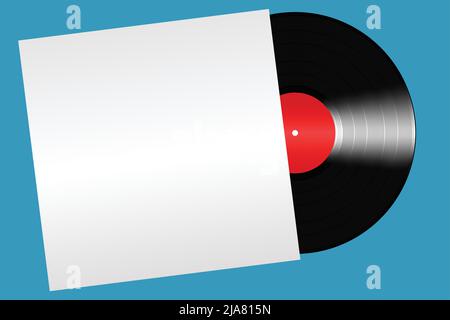 Schwarze Vinyl-Schallplatte mit rotem Label isoliert auf weißem Hintergrund. Stock Vektor