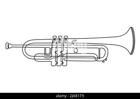 Eine Linie zeichnen. Musikalisches Blasinstrument Trompete. Stock Vektor