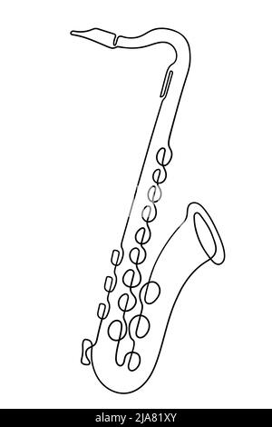 Eine Linie zeichnen. Musikalisches Blasinstrument Saxophon. Stock Vektor