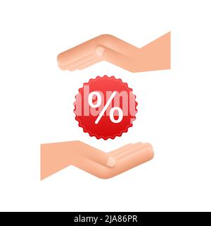 Prozent in Händen im Stil von 3D. Vektorzeichnung. Prozentzeichen. Vektorsymbol. Stock Vektor