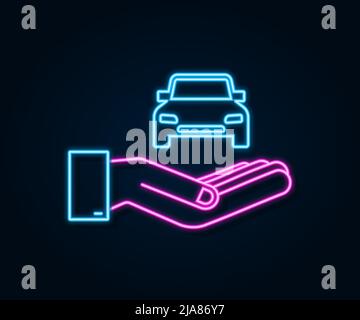 Neon Hand halten Auto, tolles Design für jeden Zweck. Cartoon-Vektorgrafik. Stock Vektor