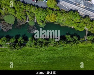 Rhuddlan Castle / Castell Rhuddlan Lufttrommel Fotos Stockfoto