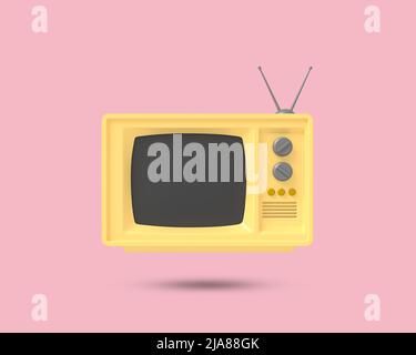 Altes Retro-tv-Symbol 3D. Symbol für antikes Fernsehen 3D. Altes Fernsehen auf rosa Hintergrund, 3D gerendert Illustration. Stockfoto