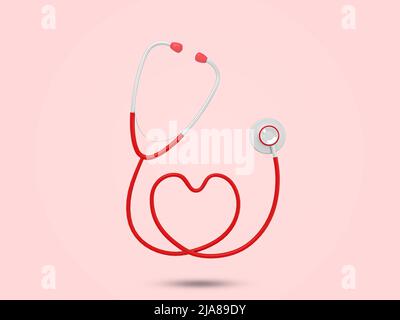 Heart Love Shaped Stethoskop 3D realistische Ikone. Liebe Zeichen von Stethoskop medizinischen Konzept. Medizin- und Krankheits-Symbol. 3D gerenderte Illustration. Stockfoto