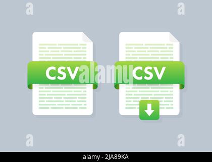 CSV-Taste auf Laptop-Bildschirm herunterladen. Dokumentkonzept wird heruntergeladen. Datei mit CSV-Label und Pfeil nach unten. Vektorgrafik. Stock Vektor