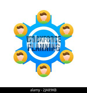 Mitarbeiterplanung im abstrakten Stil. Prozessdiagramm. 3D Symbol mit Personalplanung für die Konzeption. Stock Vektor