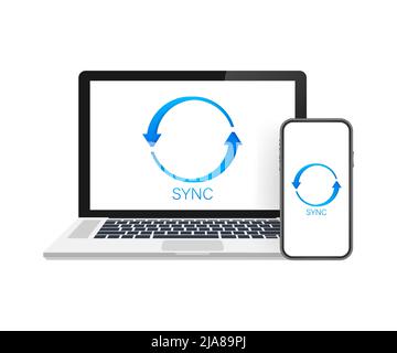 Flaches Symbol mit Sync-Smartphone für das Design mobiler Geräte. Hintergrund zur Digitaltechnologie. IT-Konzept. Stock Vektor