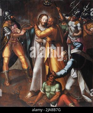 Der Judas-Kuss von Simão Rodrigues zeigt Judas' identifizierenden Kuss im Garten Gethsemane Stockfoto