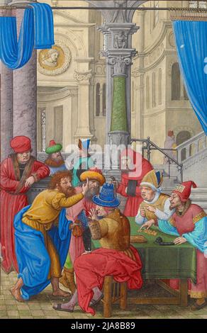 Judas erhält die dreißig Silberlinge von Simon Bening Stockfoto