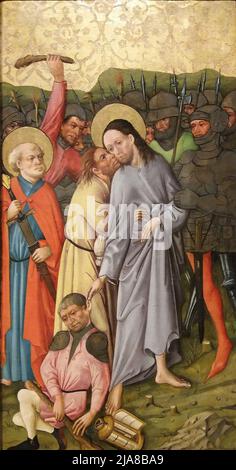 Der Judas-Kuss eines unbekannten Künstlers aus dem 15.. Jahrhundert zeigt Judas' identifizierenden Kuss im Garten Gethsemane Stockfoto