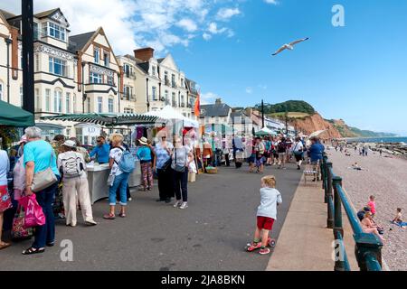 Sidmouth, Devon, Großbritannien - 8 2018. August: Die Esplanade in Sidmouth, Devon, Großbritannien während des Sidmouth Folk Festivals im August 2018 Stockfoto