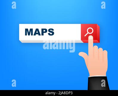 Flatmaps-Suchzeile für das Design mobiler Apps. Symbol der Suchleiste. Kartenstift. Stock Vektor