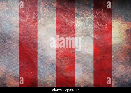 Draufsicht auf die Retro-Flagge Berchem, Antwerpen, Belgien mit Grunge-Struktur. Belgisches Reise- und Patriot-Konzept. Kein Fahnenmast. Ebenenlayout, Design. Fahnenrückseite Stockfoto