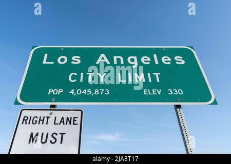 Los Angeles City Limit Highway Schild in Südkalifornien. Stockfoto