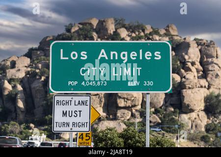 Los Angeles City Limit Schild in der Nähe von Stoney Point Park in Chatsworth, Kalifornien. Stockfoto