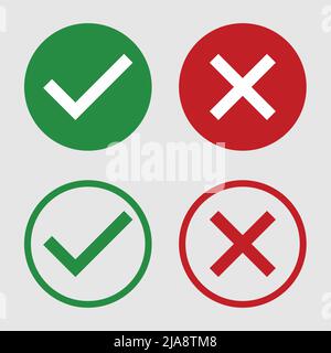 Symbol Ja oder Nein Symbol, grün, rot auf weißem Hintergrund.Vektordarstellung Stock Vektor