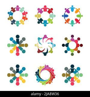 Grafische Gruppenverbindung, People Connection-Logosatz, Teamarbeit im Kreis mit Händen, Geschäftstreffen im selben Kraftraum, Vector-Llustrat Stock Vektor