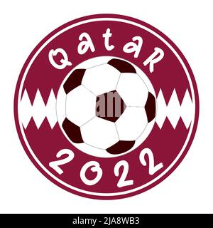 Fußball-Weltmeisterschaft in Katar 2022. Fußball Kreis Aufkleber mit Katar Flagge Farben für WM Flyer, Banner Stock Vektor