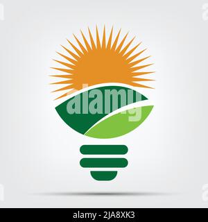Symbol Ökologie Glühbirne Logos von Grün mit Sonne und Blätter Naturelement Symbol auf weißem Hintergrund.Vektor-Illustrator Stock Vektor