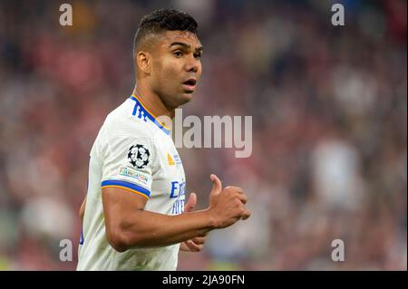 Saint Denis, Frankreich. 29.. Mai 2022. Casemiro von Real während des UEFA Champions League Finales zwischen dem FC Liverpool und dem FC Real Madrid am 28. Mai 2022 im Stade de France in Saint-Denis, Frankreich (Foto: Andrew SURMA/ Quelle: SIPA USA/Alamy Live News Stockfoto