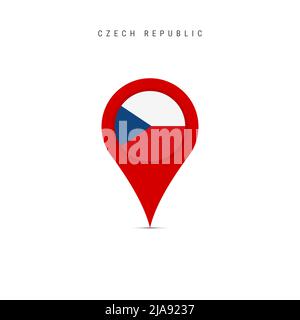 Teardrop-Kartenmarkierung mit Flagge der Tschechischen Republik. Die tschechische Flagge wurde in den Pin der Standortkarte eingefügt. Flache Abbildung isoliert auf weißem Hintergrund. Stockfoto