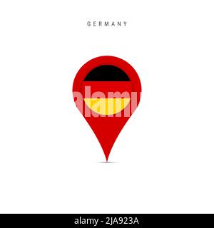 Teardrop-Kartenmarkierung mit Flagge Deutschlands. Die deutsche Flagge wurde in den Pin der Standortkarte eingefügt. Flache Abbildung isoliert auf weißem Hintergrund. Stockfoto