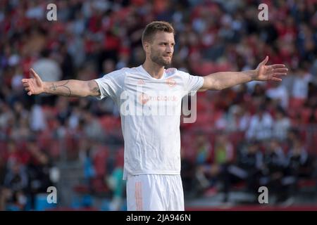 Toronto, Ontario, Kanada. 28.. Mai 2022. Kacper Przybylko (11) in Aktion während des MLS-Spiels zwischen dem FC Toronto und dem FC Chicago Fire. Das Spiel endete 3-2 für den FC Toronto. (Bild: © Angel Marchini/ZUMA Press Wire) Stockfoto