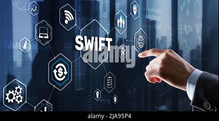 SWIFT. Society for Worldwide Interbank Financial Telecommunications. Konzept der Regulierung des Finanzbankwesens Stockfoto