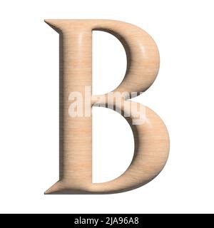 3D Holzkapitale B-Buchstabenabbildung auf weißem Hintergrund Stockfoto