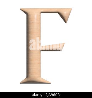 3D Holzkapitale F-Buchstabenabbildung auf weißem Hintergrund Stockfoto