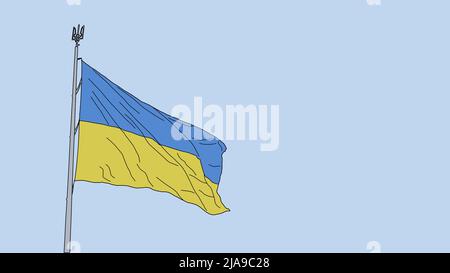 Ukraine Flagge isoliert auf blauem Hintergrund mit Clipping-Pfad. Flaggensymbole der Ukraine. Ukraine Flaggenrahmen mit leerem Platz für Ihren Text. Stockfoto