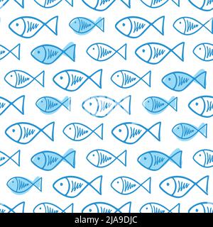 Vector Fish Kritzeleien nahtlos Muster. Süße handgezeichnete Illustration. Perfekt für Textildruck, Babydusche, Kinderzimmer-Dekor, Geburtstagsparty Stock Vektor
