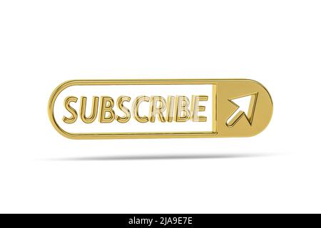 Golden 3D Subscribe Icon isoliert auf weißem Hintergrund - 3D Render Stockfoto