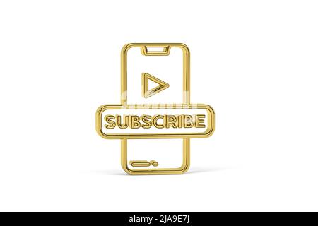 Golden 3D Subscribe Icon isoliert auf weißem Hintergrund - 3D Render Stockfoto