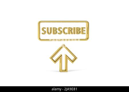 Golden 3D Subscribe Icon isoliert auf weißem Hintergrund - 3D Render Stockfoto