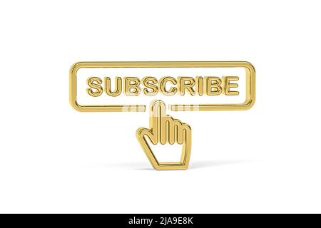 Golden 3D Subscribe Icon isoliert auf weißem Hintergrund - 3D Render Stockfoto