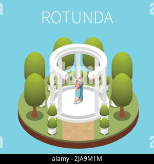Parklandschaft Elemente Design mit romantischen Rotunde isometrische Vektor-Illustration Stock Vektor