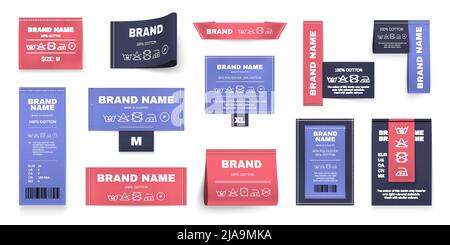 Wäscheletiketten farblich wirklichkeitsgetreues Set mit Markensymbolen isoliert Vektorgrafik Stock Vektor