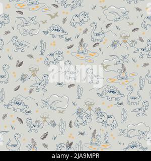 Süßes Dino braun blau und gelb Stock Vektor