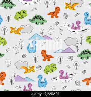 Genähte, bunte und niedliche Dinosaurier Stock Vektor