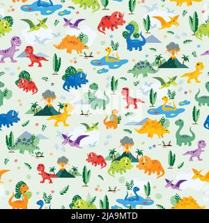 Niedliches und farbenfrohes Dinosaurier-Muster Stock Vektor