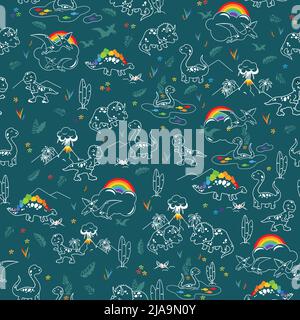 Niedliche Dinosaurier und Regenbogenmuster Stock Vektor