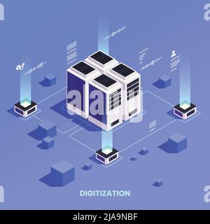 Digitale Transformation und Digitalisierung isometrische Zusammensetzung mit Datenspeichervektor Illustration Stock Vektor
