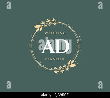 AD Initials Letter Hochzeit Monogram Logos Kollektion, handgezeichnete moderne minimalistische und florale Vorlagen für Einladungskarten, Save the Date, elegant Stock Vektor